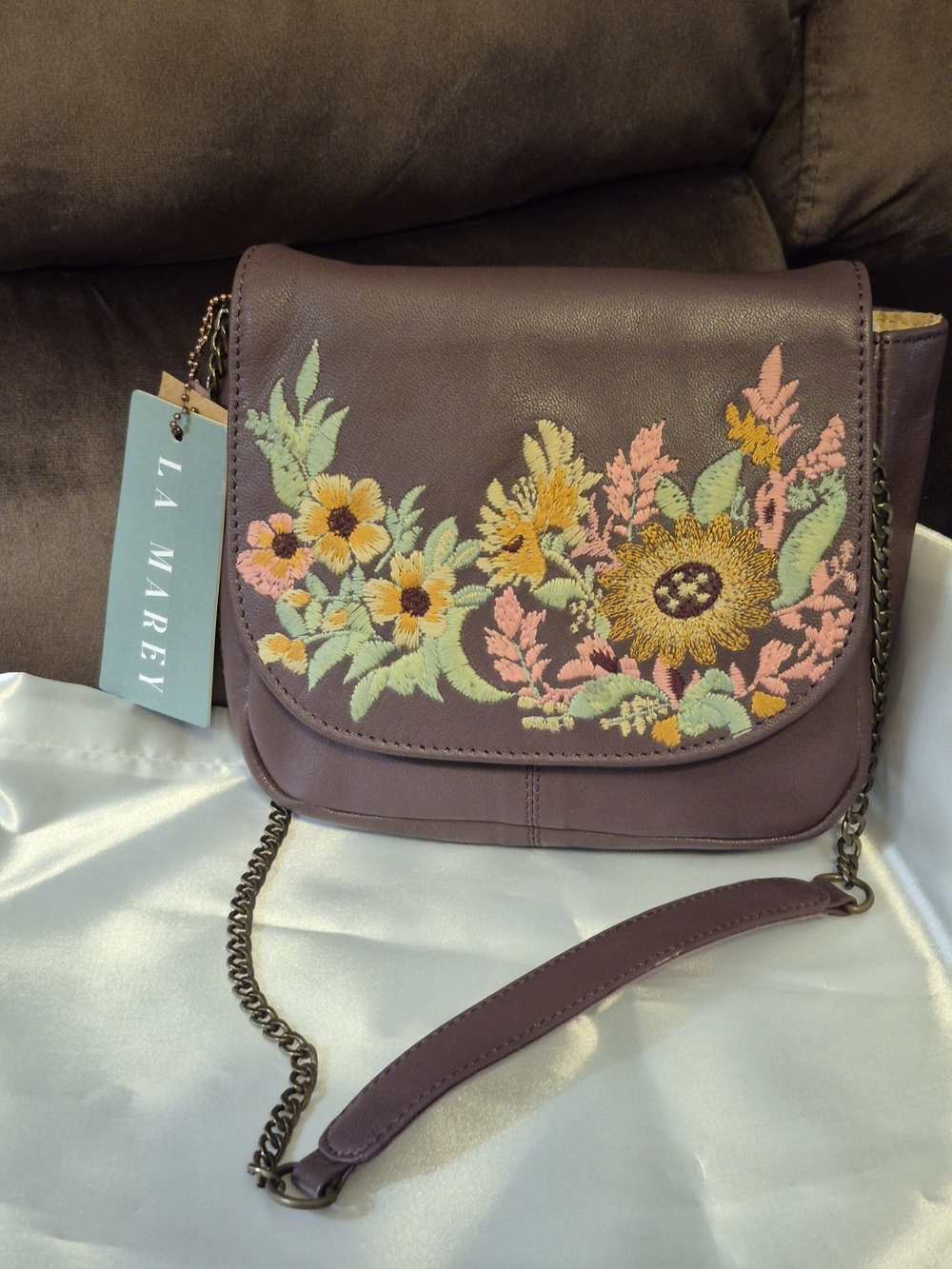 Purple Floral Embroidered Shoulder Bag